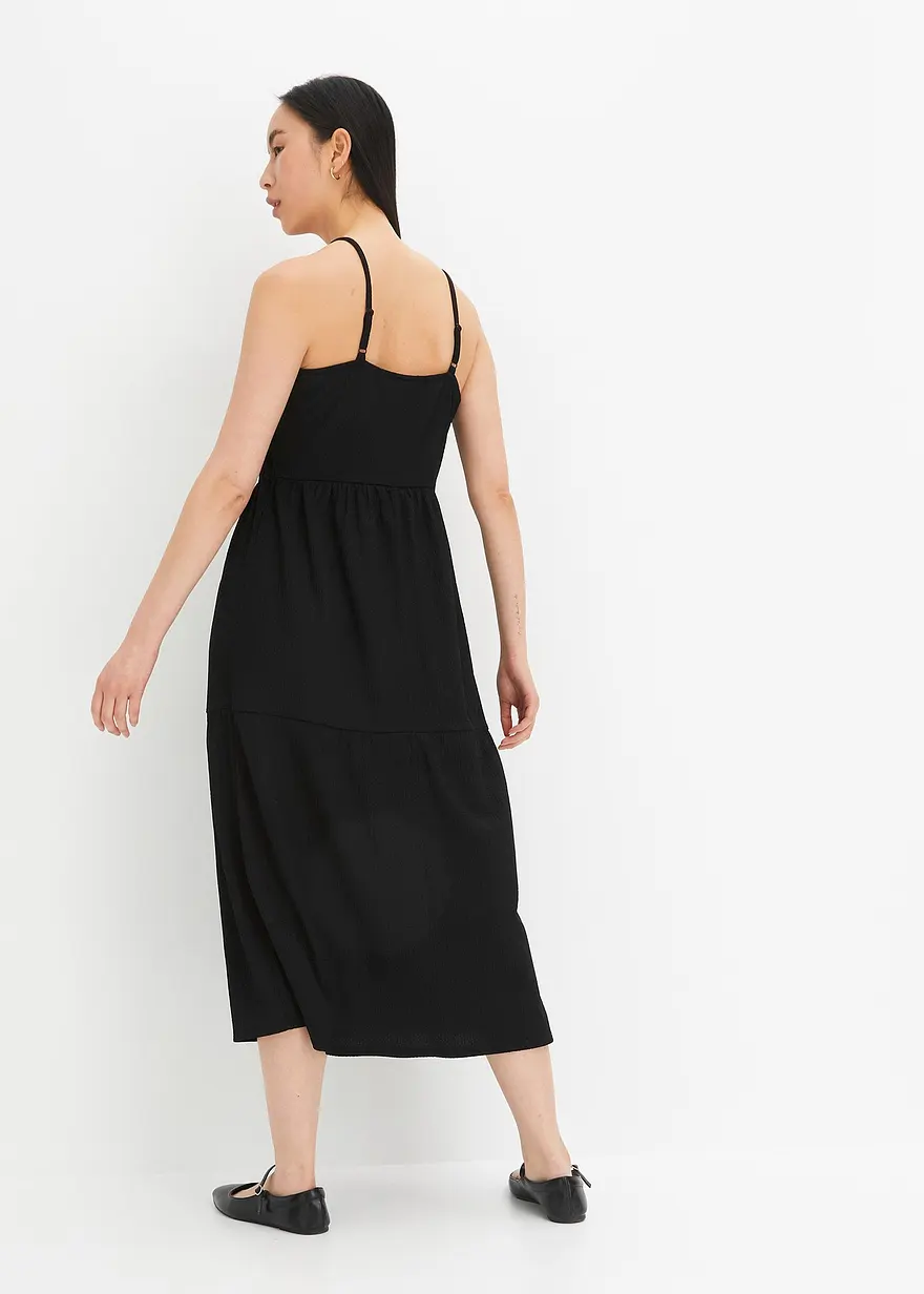 Bonprix Jersey-Kleid Mit Volants Und Dekorativer Knopfleiste - Schwarz