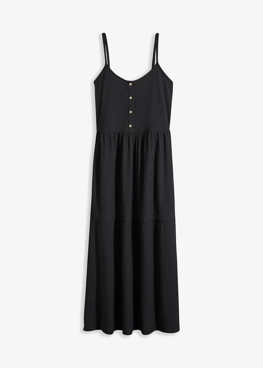 bonprix Jersey-Kleid mit Volants und dekorativer Knopfleiste - schwarz