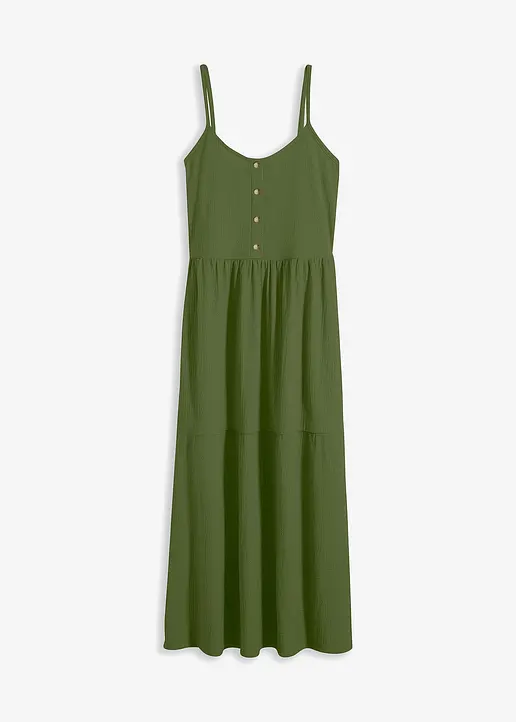 bonprix Jersey-Kleid mit Volants und dekorativer Knopfleiste - grün