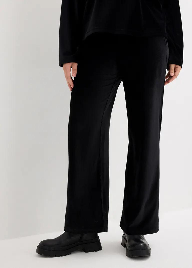 Bonprix Jerseycord-Hose Mit Weiter Passform Und Bequembund - Schwarz