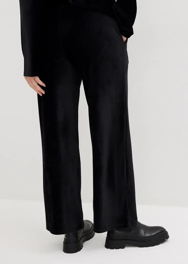 Bonprix Jerseycord-Hose Mit Weiter Passform Und Bequembund - Schwarz