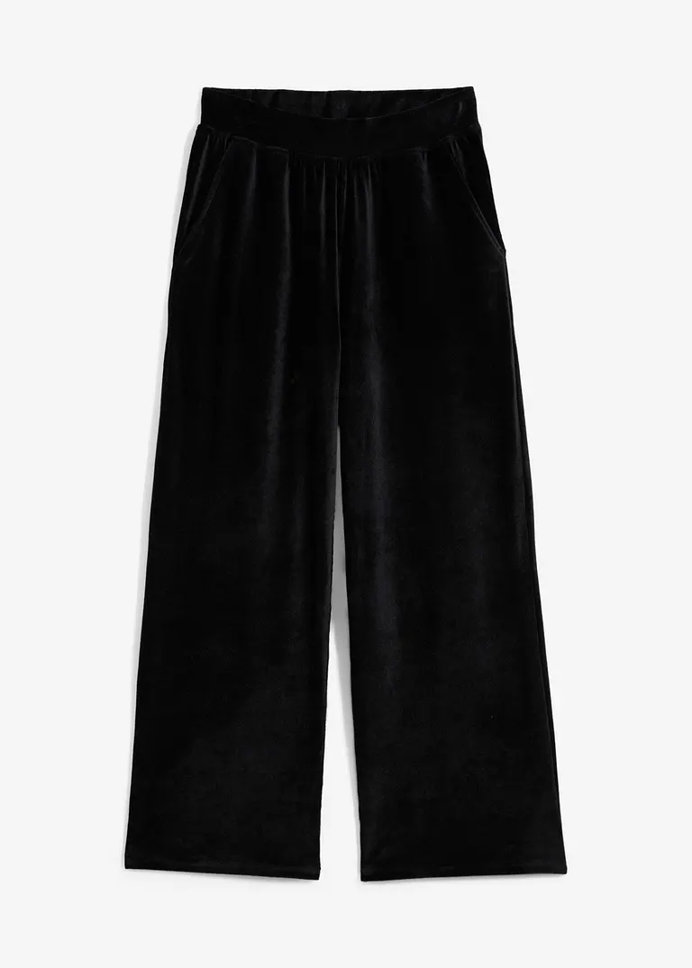 bonprix Jerseycord-Hose mit weiter Passform und Bequembund - schwarz