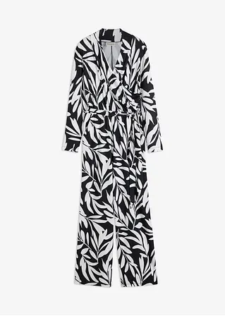 bonprix Jumpsuit mit raffiniertem Print - schwarz regular