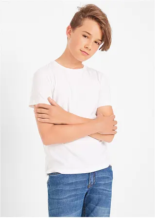 Bonprix Jungen Basic T-Shirt Mit Rundhalsausschnitt - Weiß+dunkelblau+rot