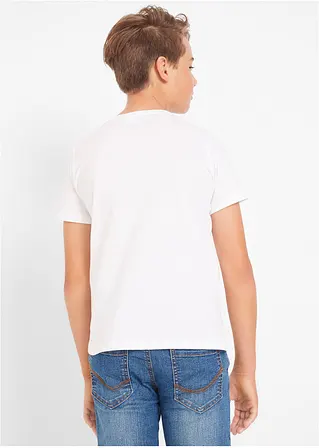 Bonprix Jungen Basic T-Shirt Mit Rundhalsausschnitt - Weiß+dunkelblau+rot