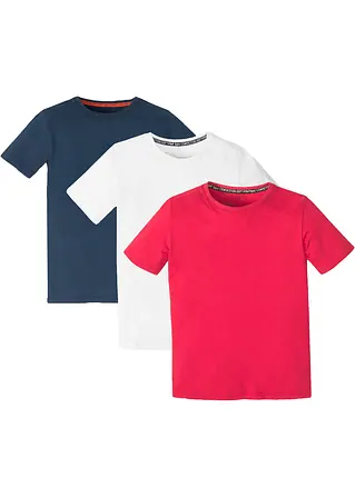 bonprix Jungen Basic T-Shirt mit Rundhalsausschnitt - weiß+dunkelblau+rot