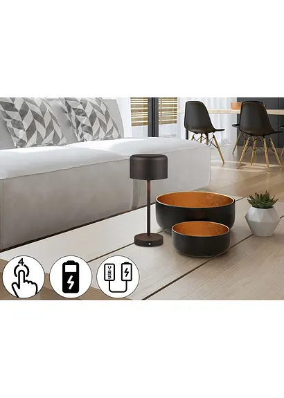 Bonprix Kabellose Akku Tischleuchte Mit Touch-Dimmer - Schwarz