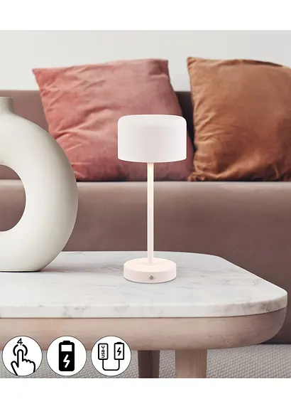 Bonprix Kabellose Akku Tischleuchte Mit Touch-Dimmer - Weiß