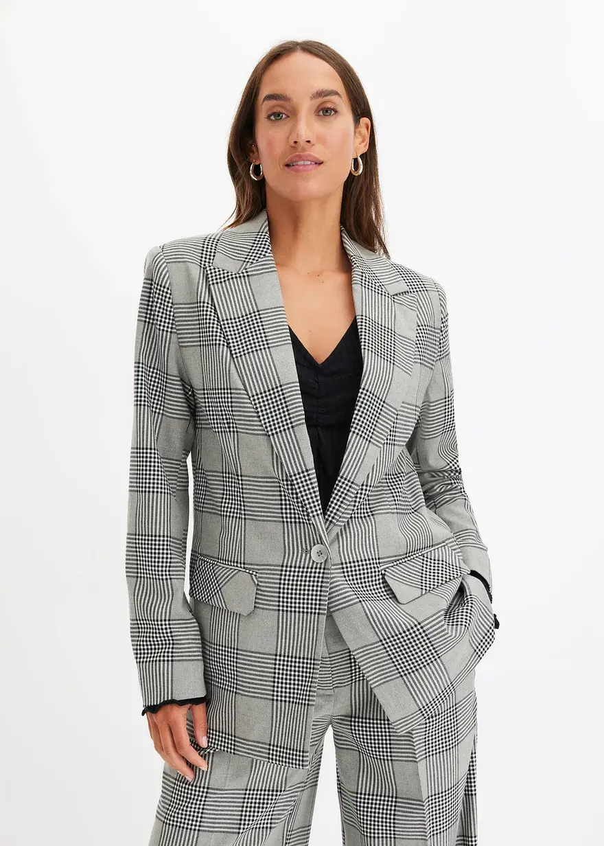 Bonprix Karierter Blazer Mit Reverskragen Und Knopfverschluss Vorne