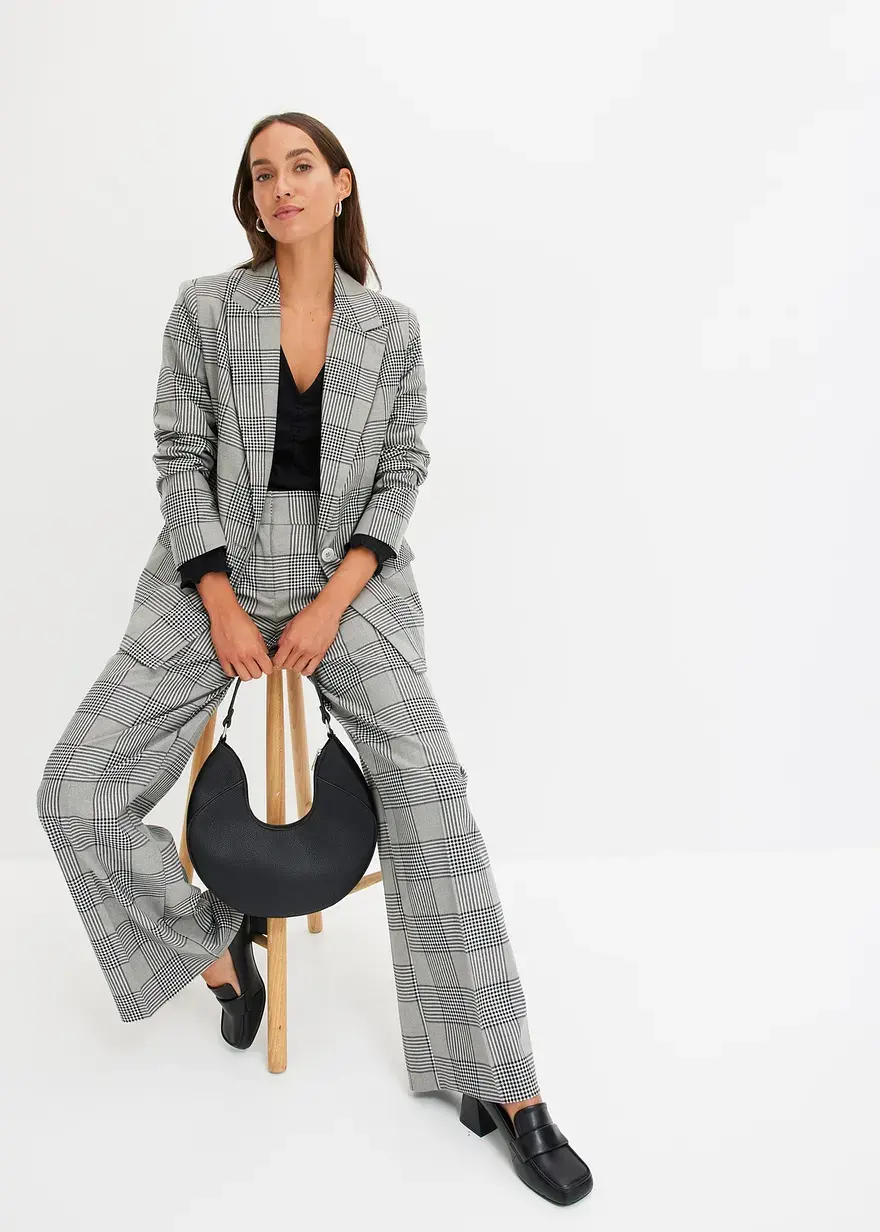 Bonprix Karierter Blazer Mit Reverskragen Und Knopfverschluss Vorne