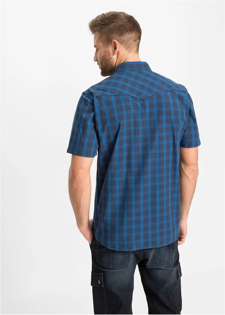 Bonprix Kariertes Kurzarmhemd Im Westernschnitt - Blau - Herren