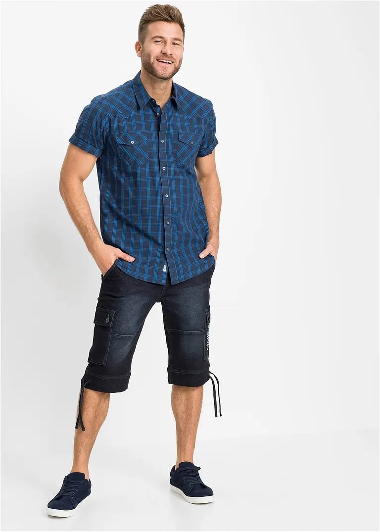 Bonprix Kariertes Kurzarmhemd Im Westernschnitt - Blau - Herren