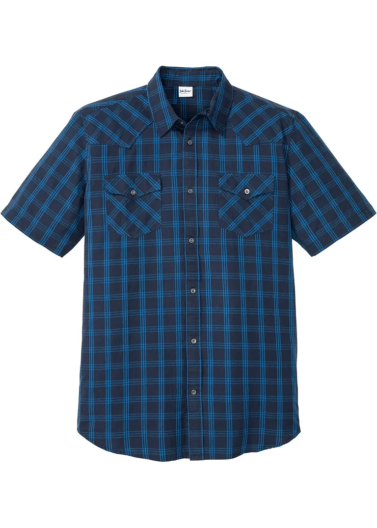 bonprix Kariertes Kurzarmhemd im Westernschnitt - blau - Herren