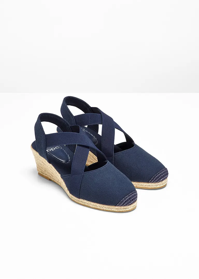 Bonprix Keilsandalette In Schicker Bastoptik - Blau - Damen