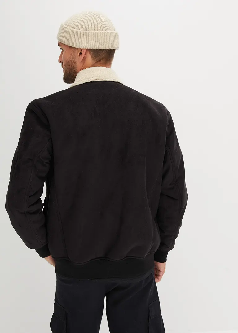 Bonprix Kernige Jacke In Wildlederoptik Mit Teddyfutter - Schwarz