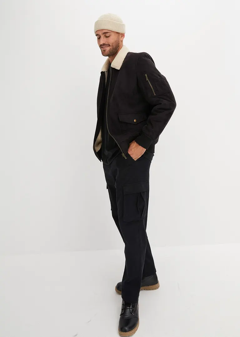 Bonprix Kernige Jacke In Wildlederoptik Mit Teddyfutter - Schwarz