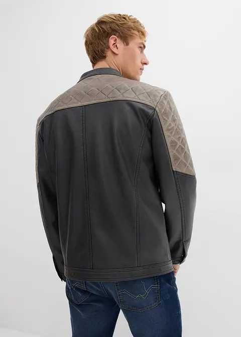 Bonprix Kernige Lederimitat-Jacke In Used Optik - Schwarz