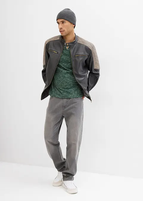 Bonprix Kernige Lederimitat-Jacke In Used Optik - Schwarz