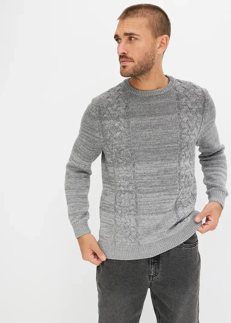Bonprix Kerniger Farbverlauf-Strickpulli Mit Zopfmuster - Grau