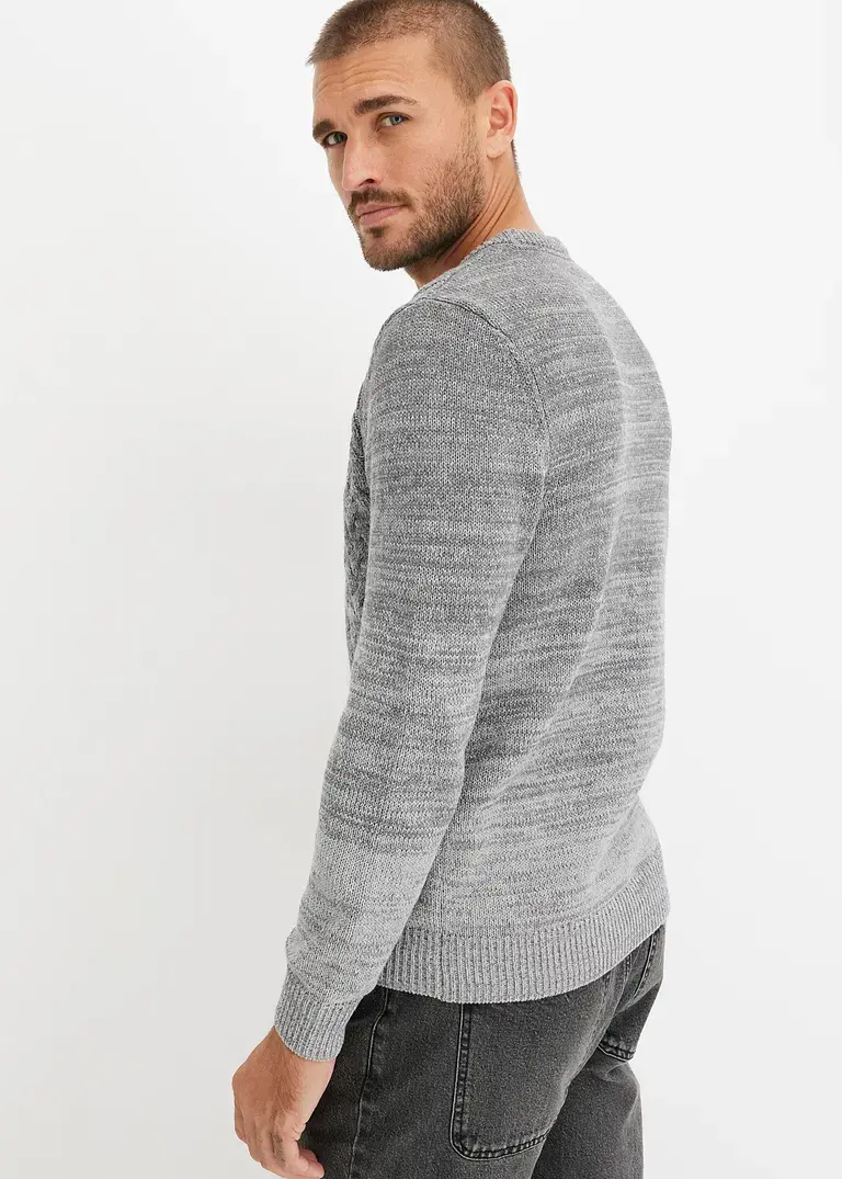 Bonprix Kerniger Farbverlauf-Strickpulli Mit Zopfmuster - Grau