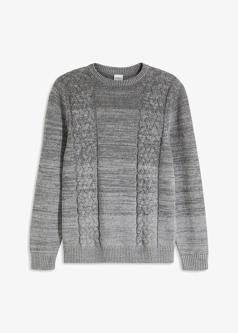Bonprix Kerniger Farbverlauf-Strickpulli Mit Zopfmuster - Grau