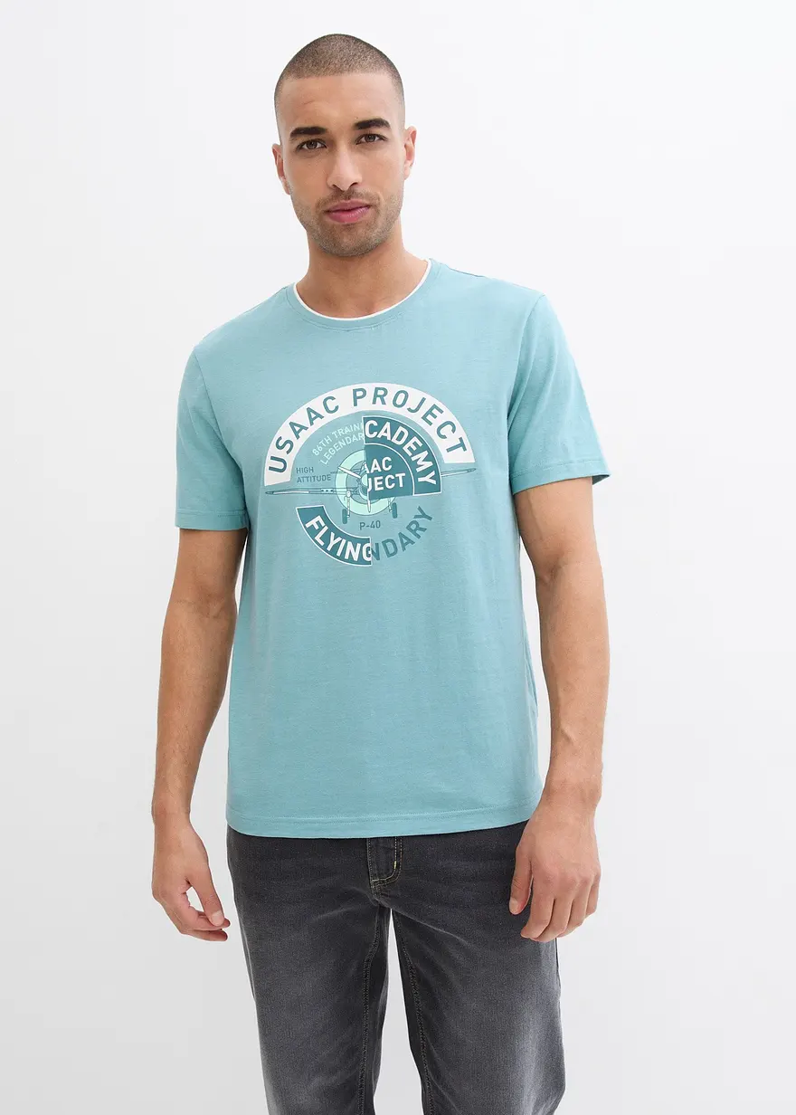 Bonprix Kerniges Baumwoll-T-Shirt Aus Flammgarn - Blau - Herren