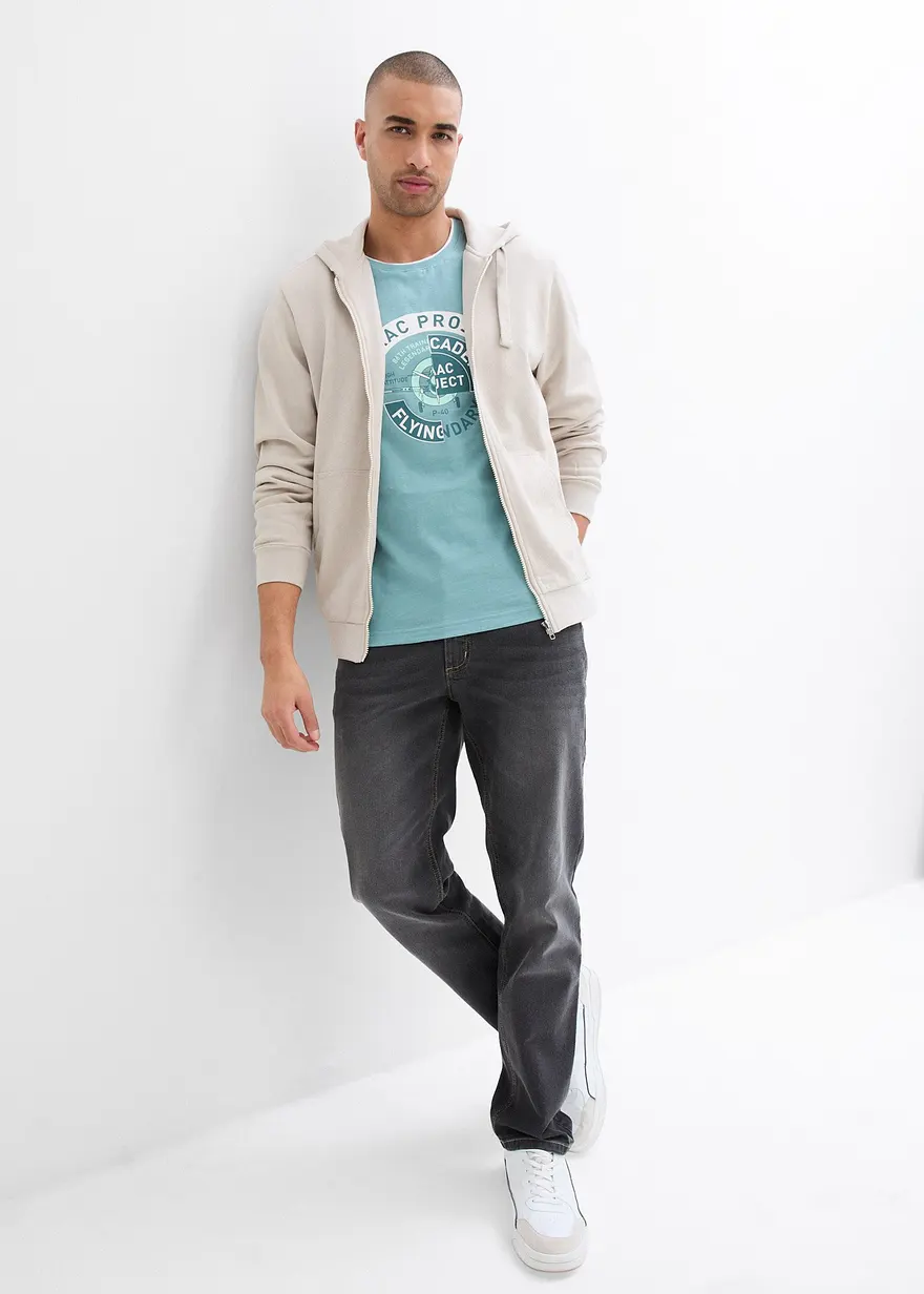 Bonprix Kerniges Baumwoll-T-Shirt Aus Flammgarn - Blau - Herren