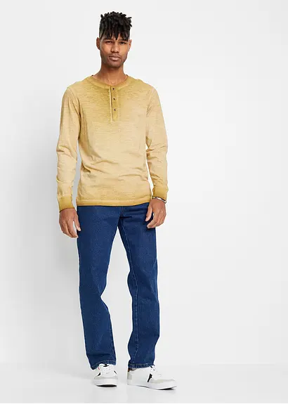 Bonprix Kerniges Henleyshirt In Gewaschener Optik Aus Reiner Baumwolle