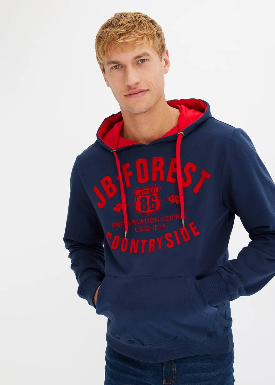 Bonprix Kerniges Kapuzensweatshirt Mit Druck - Blau - Herren
