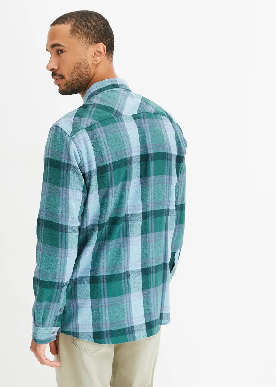 Bonprix Kerniges Karohemd Aus Wärmenden Baumwoll-Flanell - Grün