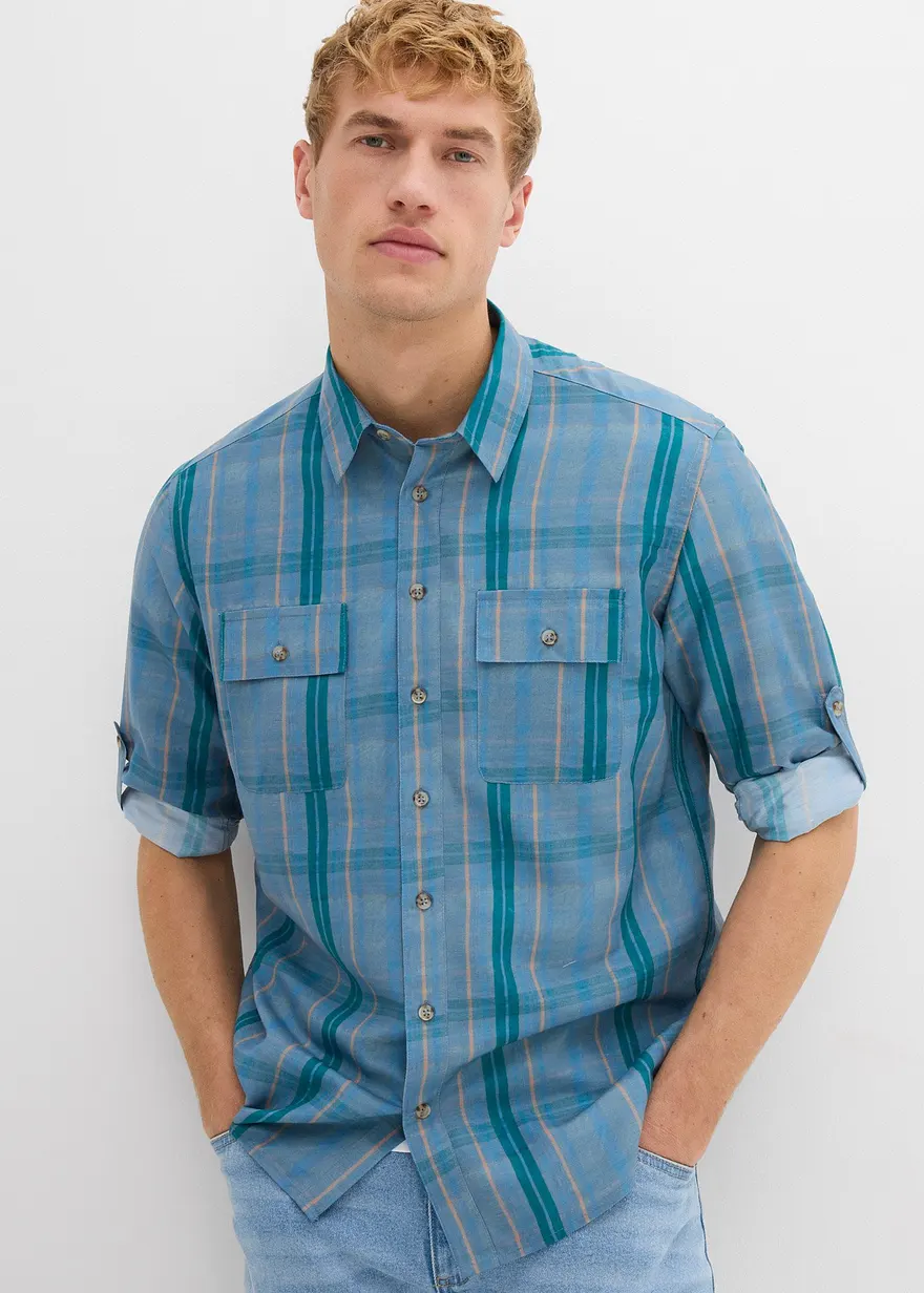 Bonprix Kerniges Langarmhemd Aus Reiner Baumwolle - Blau