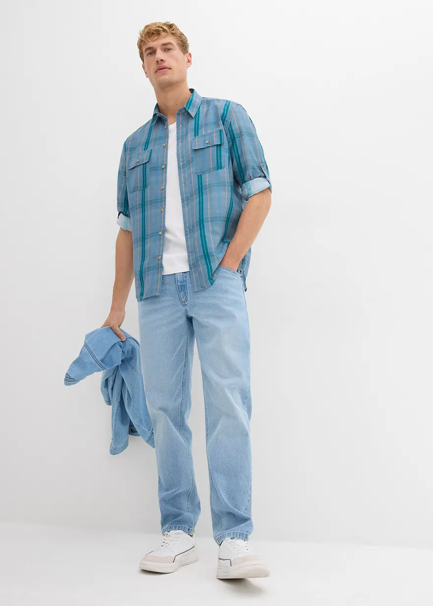 Bonprix Kerniges Langarmhemd Aus Reiner Baumwolle - Blau