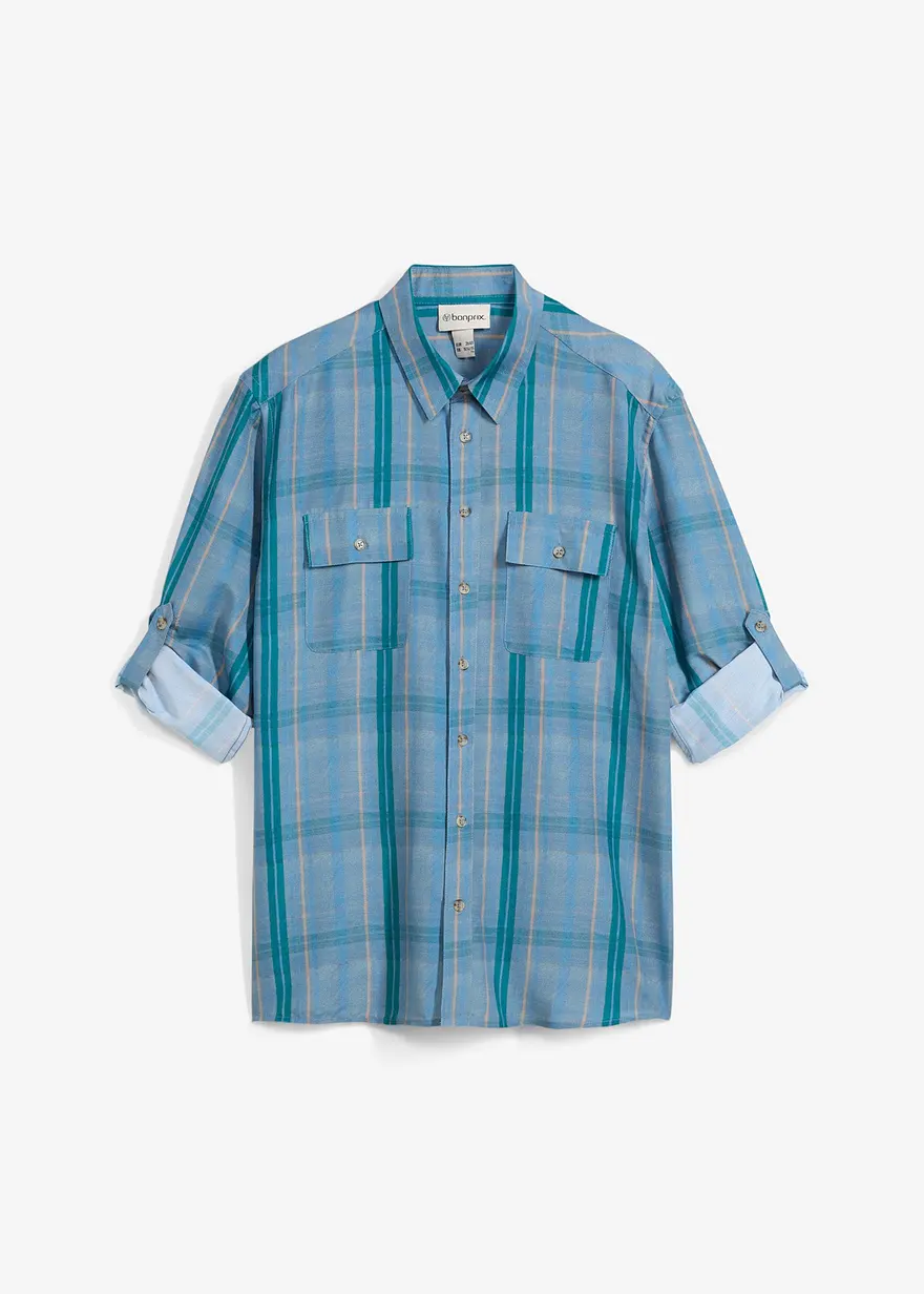 bonprix Kerniges Langarmhemd aus reiner Baumwolle - blau