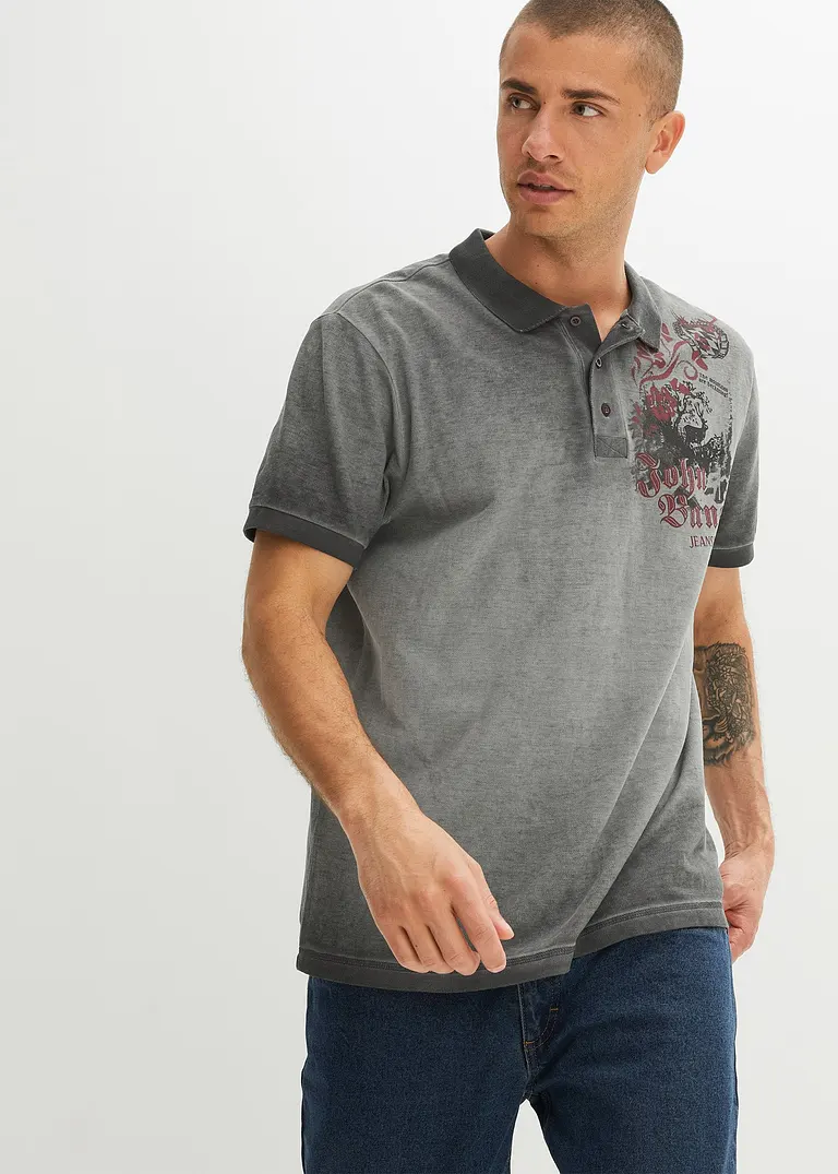 Bonprix Kerniges Poloshirt Im Loose Fit Mit Angesagtem Print. Jedes Teil Ist Auf Grund Der Besonderen Waschung Ein Unikat