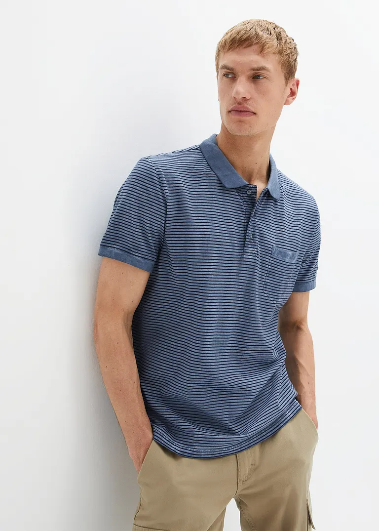 Bonprix Kerniges Poloshirt In Vintage Look - Blau - Herren