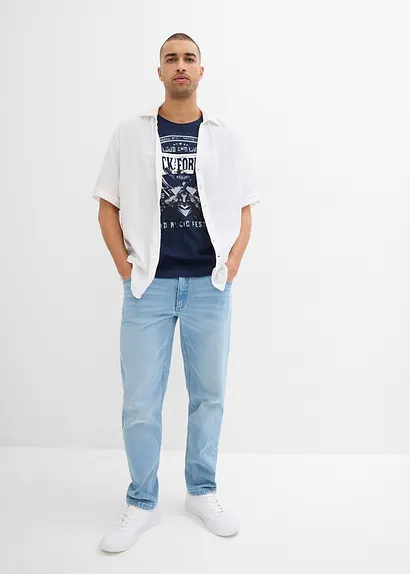 Bonprix Kerniges T-Shirt Aus Reiner Baumwolle - Blau - Herren