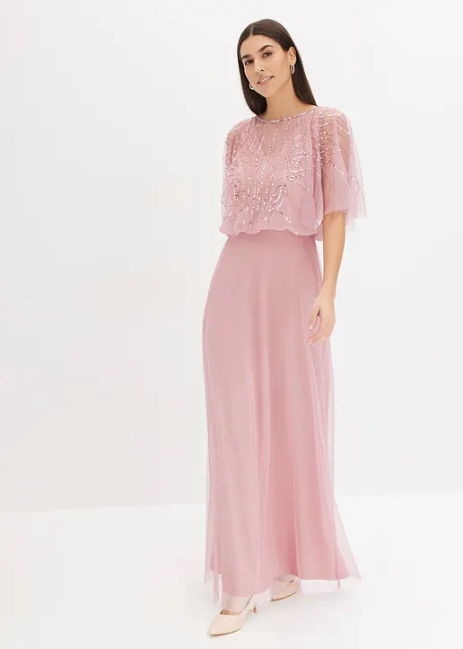 Bonprix Klassisch Und Feminin: Abendkleid In Maxi-Länge Aus Feinem Tüll Mit Paillettenstickerei