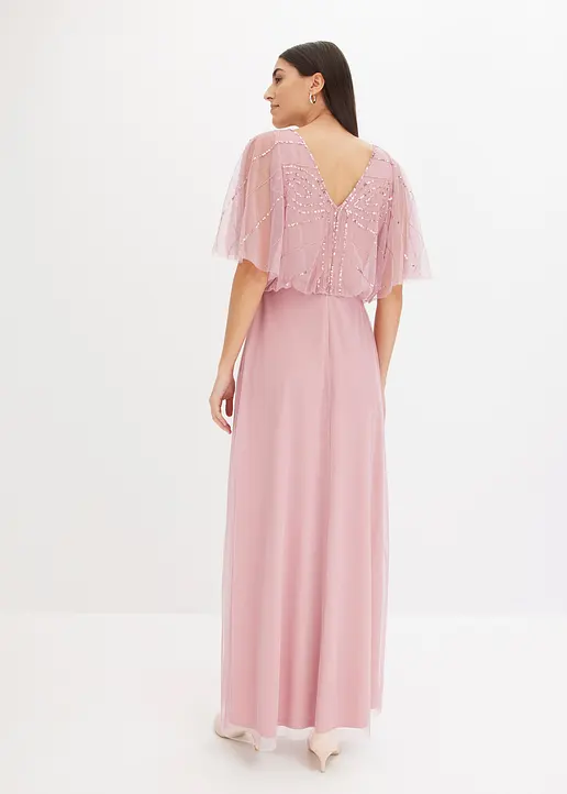 Bonprix Klassisch Und Feminin: Abendkleid In Maxi-Länge Aus Feinem Tüll Mit Paillettenstickerei