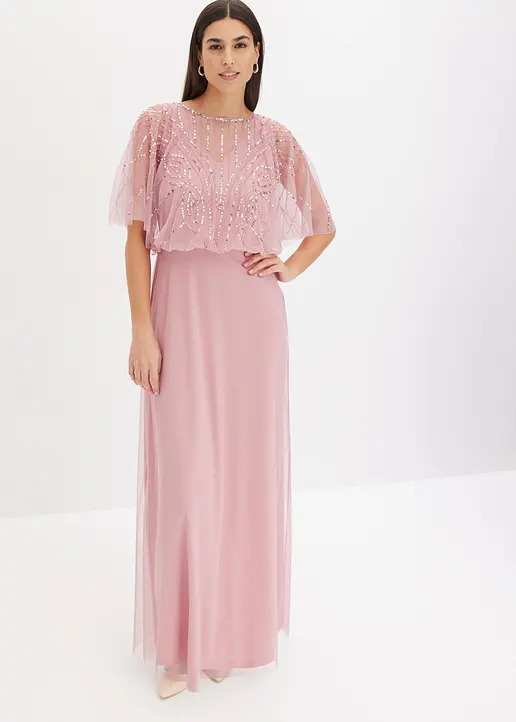 Bonprix Klassisch Und Feminin: Abendkleid In Maxi-Länge Aus Feinem Tüll Mit Paillettenstickerei