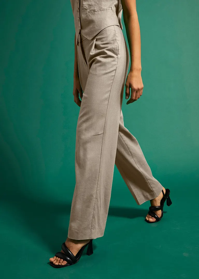 Bonprix Klassische Hose Mit Weitem Bein Und Bügelfalte Vorne - Beige