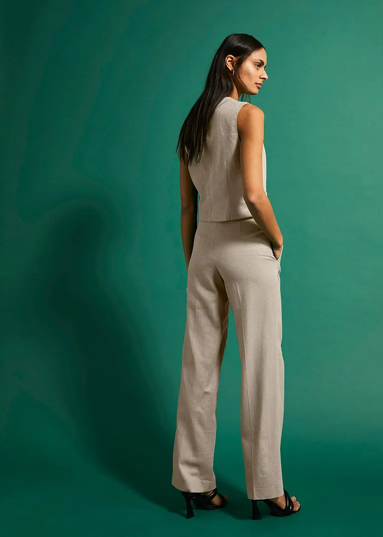 Bonprix Klassische Hose Mit Weitem Bein Und Bügelfalte Vorne - Beige