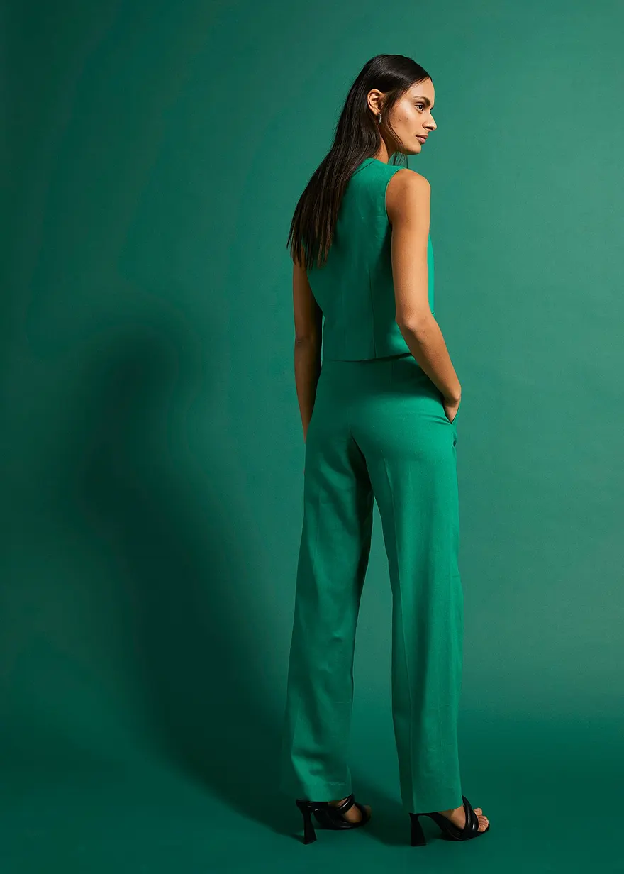 Bonprix Klassische Hose Mit Weitem Bein Und Bügelfalte Vorne - Grün