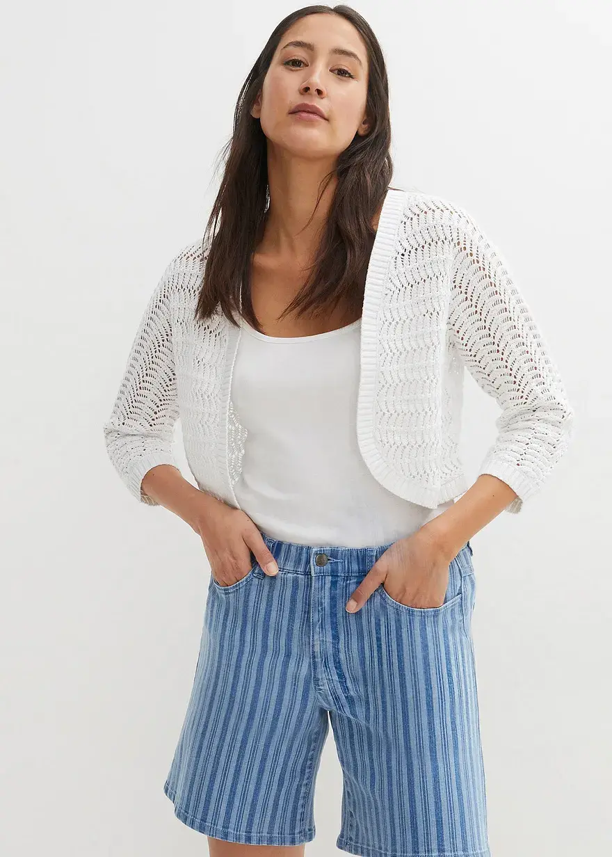 Bonprix Klassischer Bolero Mit Halbem Arm In Häkel-Optik - Weiß