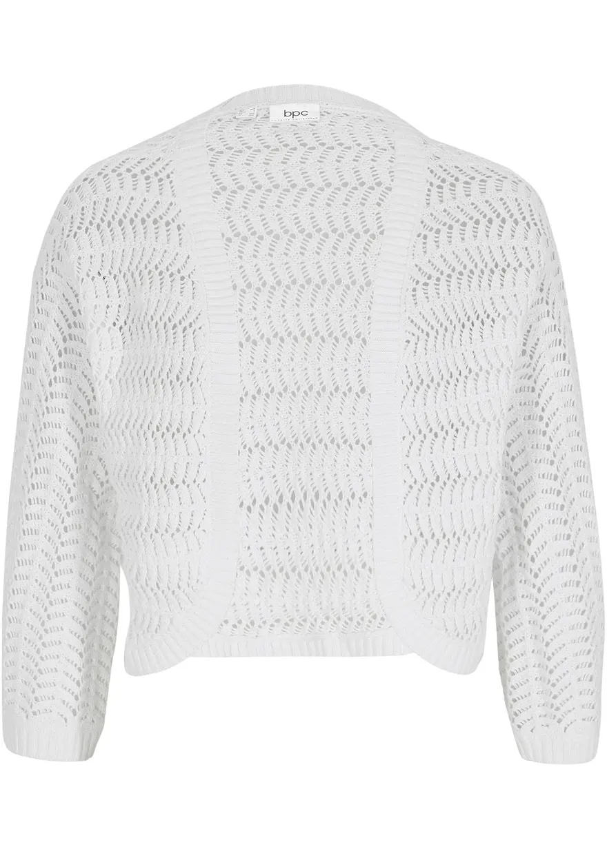 bonprix Klassischer Bolero mit halbem Arm in Häkel-Optik - weiß