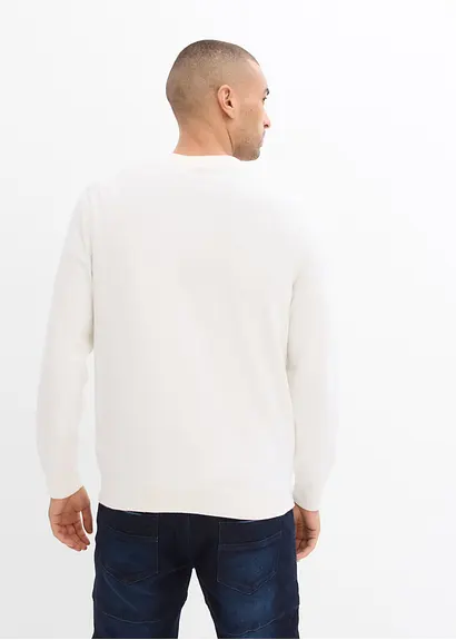 Bonprix Klassischer Herren Feinstrickpullover Mit V-Ausschnitt - Weiß