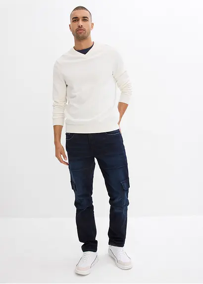 Bonprix Klassischer Herren Feinstrickpullover Mit V-Ausschnitt - Weiß