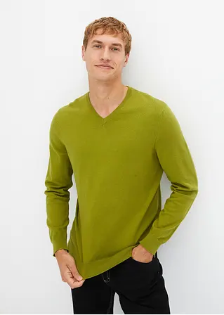 Bonprix Klassischer Herren Feinstrickpullover Mit V-Ausschnitt - Grün