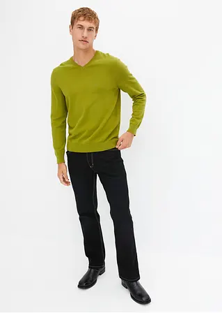 Bonprix Klassischer Herren Feinstrickpullover Mit V-Ausschnitt - Grün