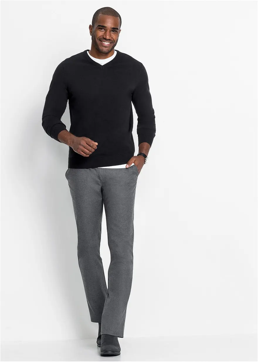 Bonprix Klassischer Herren Feinstrickpullover Mit V-Ausschnitt - Schwarz