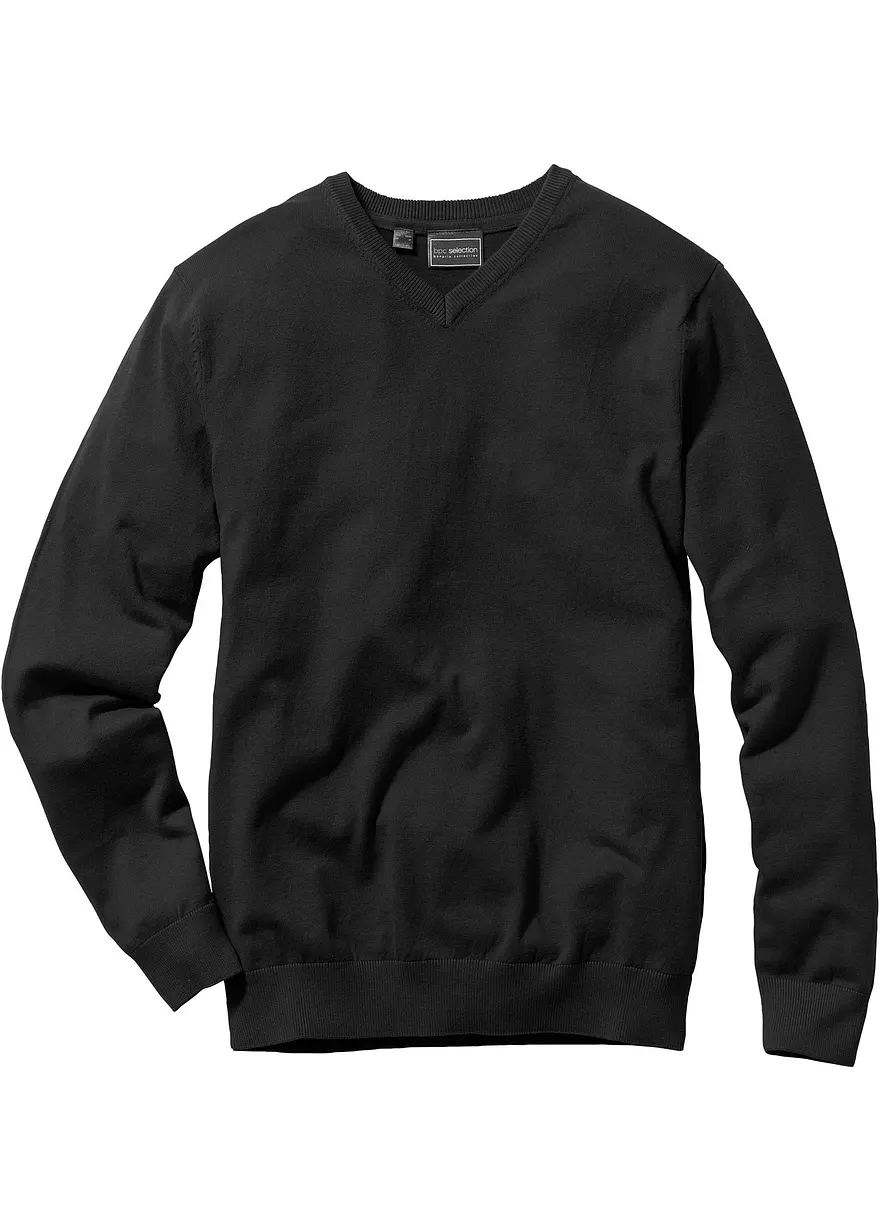 Bonprix Klassischer Herren Feinstrickpullover Mit V-Ausschnitt - Schwarz